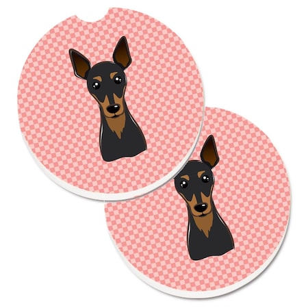 Carolines Treasures Checkerboard Pink Min Pin Set of 2 Cup Holder Car Coaster BB1240CARC